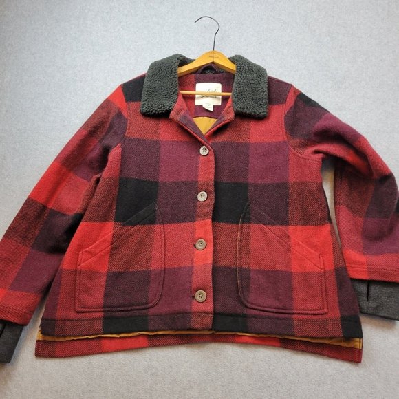 Woolrich Jackets & Blazers - Woolrich Plaid Jacket Womens Size XL Lined Sherpa Fleece Collar Rib Trim Cuffs